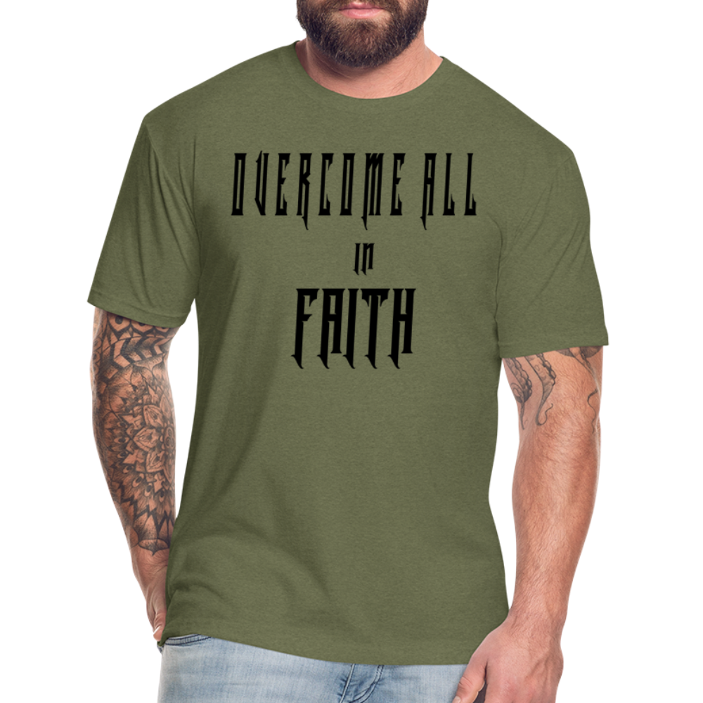 Overcome All - Black Lettering - heather military green